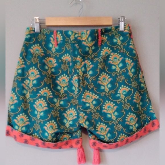 Sundance Kalini Paisley Floral Cotton Linen Blend Shorts w/Tassel - Picture 3 of 6